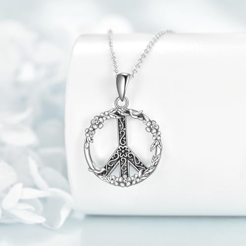 Peace Sign Necklace 925 Sterling Silver 14K White Gold Plated Peace Sign Pendant Necklace for Women2