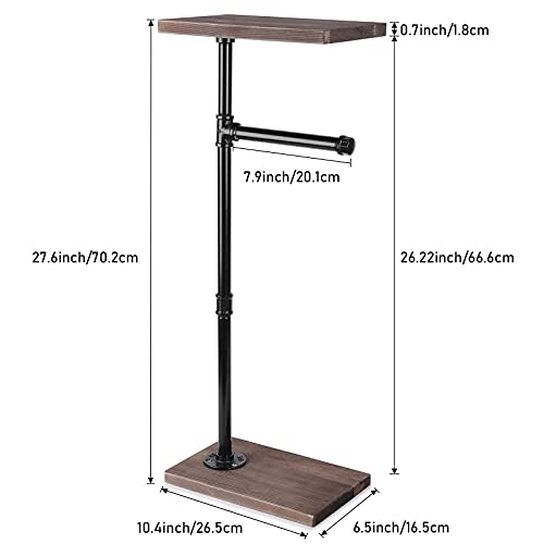 Toilet Paper Holder Stand, Free Stand Industrial Tissue Paper Holder With Wood Shelf, Farmhouse Floor Paper Stand With Wrought Iron Pipe For Bathroom Washroom Rustic #TOP6