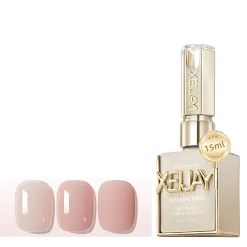 Xeijayi Jelly Ice Nude Gel Nail Polish (M008)15ml Sheer-to-Buildable Transparent Nude Soak-Off UV/LED Self-Leveling Quick Cure Long-Lasting Gloss Natural French & MLBB Look (0.5 fl oz)