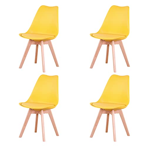 HJhomeheart Sedie Sala da Pranzo, Set di 4 Sedie, Gambe in legno massello, Design Nordico Ergonomico, Sedie Cucina, Sedie Moderne (Giallo-4)