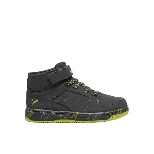 PUMA Rebound Layup Mid Hook and Loop Sneaker, Strong Gray-Strong Gray-Lime Smash, 10.5 US Unisex Little Kid
