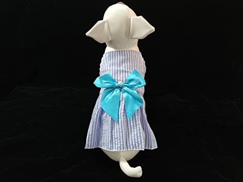 Image of KUTKUT cotton Small Dog Stripe Dress for Girl Puppy Clothes Female Princess Tutu Skirt Summer Shirt for Shihtzu, Maltese Cat Pet Apparel Outfits (Size: L, Chest: 45cm, Length: 35cm, Blue, 1 count)