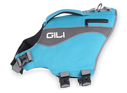 GILI Ripstop Dog Life Jacket Flotation Device with Rescue Handle & Pocket, Adjustable Floating Vest, High Buoyancy Aid for Beginner and Experienced Dogs (Medium, Blue) by GILI - Used condition - US$17.52