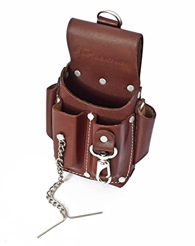 Ap-Leather Pro-5 Electrician Pouch, Leather Tool Pouch, 5 Pocket Pouch With Electrical Tape Holder, Cowhide Leather, Durable Compartments, Tool Pouch With Belt Clip, Dark Brown (Electercian) #TOP2