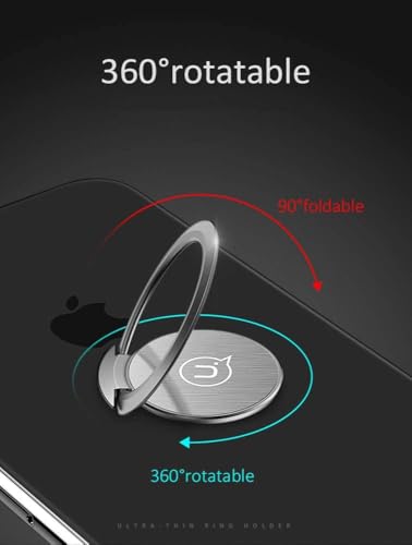 World's Slimmest Phone Ring Holder,Attom Tech Ultra Thin Cell Phone Ring Stand for Magnetic Car Mount Hook - Compatible for iPhone X 8 7 Plus 6S 6 5s 5 SE,Galaxy S8 S7 S6 Edge,Note 8 5 (Silver-Grey)