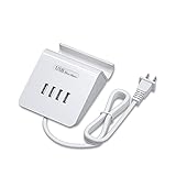 VHBW USB Charging Station 25W USB Charging Hub with Phone Stand, Multi USB Charger Station for Multiple Devices (4 Port, UL Listed, 5Ft Extension Cord, White)