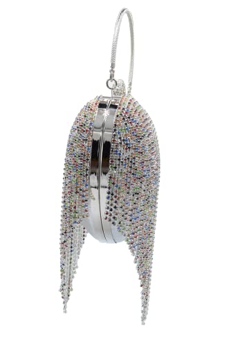Image of UMREN Women Luxury Heart Shape Tassel Evening Clutch Bag Rhinestones Wedding Party Purse Handbag