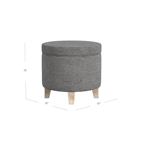 Image of HomePop 19 inch Round Storage Ottoman - Gray Woven