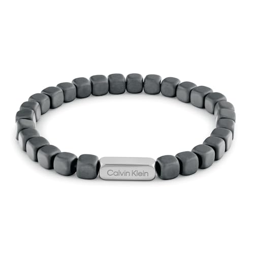 Calvin Klein Men's Jewelry - Square Hematite Beaded Bracelet - Adjustable and Comfortable - Fashion Statement for Everyday Wear - Gift for Him