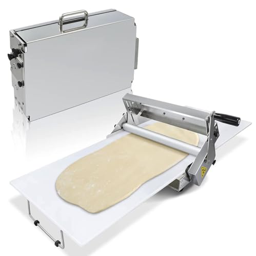 Sfogliatrice manuale regolabile in acciaio inox per pizza, pasticceria e crosta di fondente, ideale per cottura professionale e commerciale