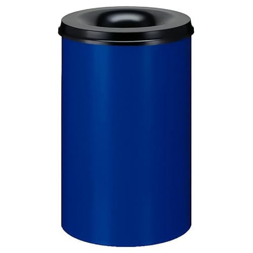 PROREGAL Selbstlöschender Papierkorb & Abfallsammler aus Metall | 110 Liter, HxØ 72x47cm | Blau, Kopfteil Schwarz