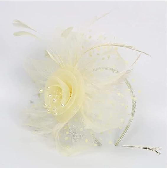 Women Fascinators Hat Feathers Tea Party Hair Clip Veil Headband Wedding Bridal Flower Hat Headwear Vintage Headpiece