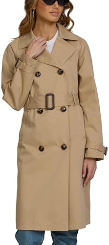 Steve Madden Long Lapel Trench Coat for Women – Double-Breasted W...