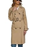 Steve Madden Long Lapel Trench Coat for Women – Double-Breasted Womens Trench Coats, Belted Tailored Work Jackets for Women