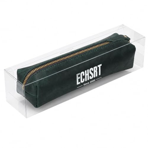 Image of ECHSRT Small Genuine Leather Pencil Pouch for Adults, Green | Crazy Horse Leather Finish, Compact Writing Instrument Storage