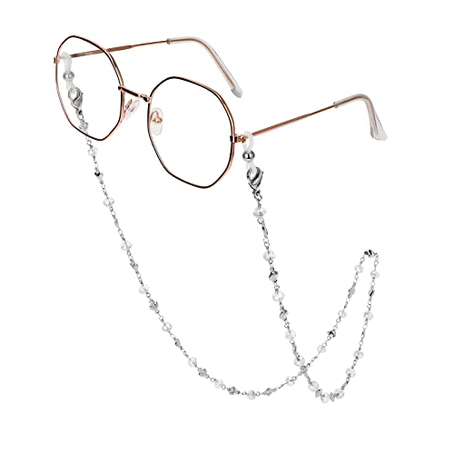 Image of Eyeglass Chain Silver Stainless Steel Handmade Necklace for Reading Glasses Sunglass Beaded Chains for Men Women