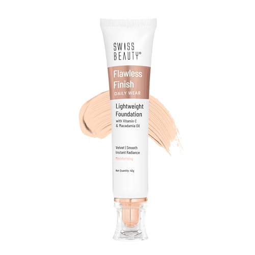 Swiss Beauty Flawless Finish Foundation - Medium Coverage, Lightweight, Oil-Free Formula with Radiant Finish | Shade 02 Soft Ivory (40g)