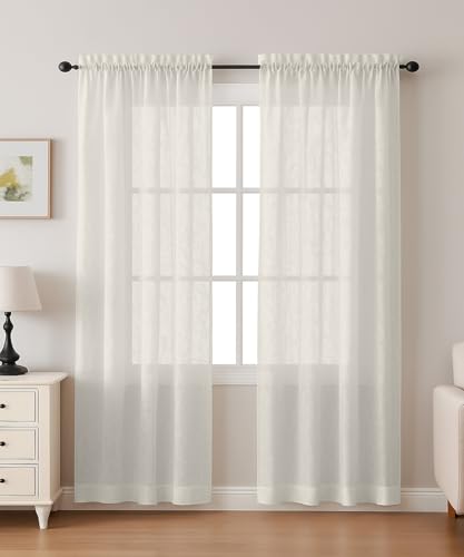 Vargottam Sheer Polyester Georgette Long Window Curtain Panels 42" W x 72" L - Rod Pocket with 1.5" Frill, 2 Panels - Semi-Sheer Curtains for Tall Windows, Bedrooms, or Patio Doors