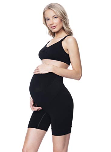MOTHERS ESSENTIALS Maternity Shapewear Belly Support Mid-Thigh Short (Black, XLarge)