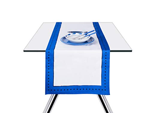 Excelsa Ocean Table Runner, Cotton, White and Blue, 45x140, White, Blue