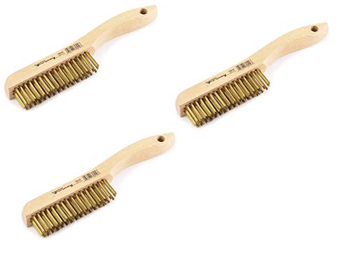 Forney 70519 Wire Scratch Brush, Brass with Wood Shoe Handle, 10-1/4-Inch-by-.012-Inch. Sold as 3 Pack