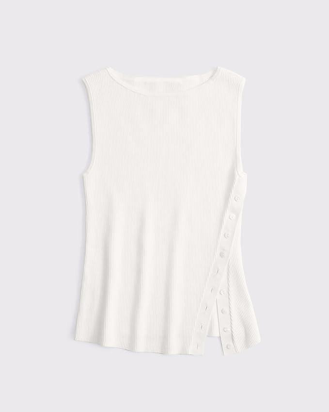 CITASHON Asymmetrical Button Sweater Tank Tops for Women Lightweight 2026 Trendy Slit Hem Sleeveless Going Out Tops Vests - Image 4