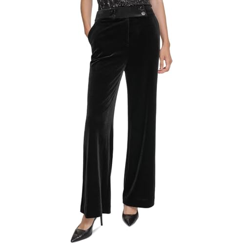 Calvin Klein Womens Whitney Velvet High-Rise Wide Leg Pants Black 4