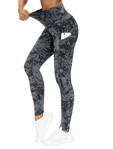 Image of THE GYM PEOPLE Thick High Waist Yoga Pants with Pockets, Tummy Control Workout Running Yoga Leggings for Women