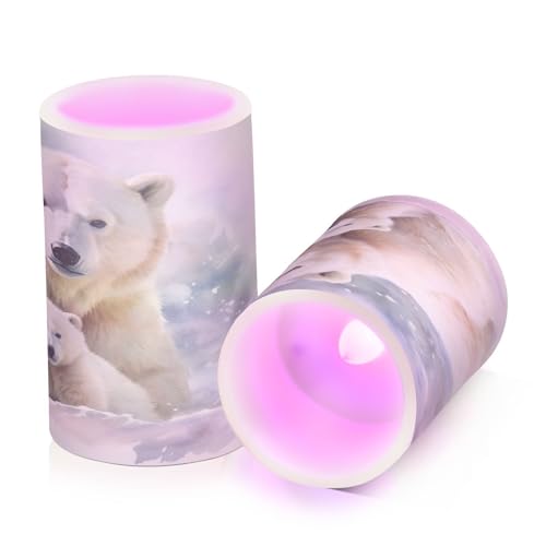 Image of ALAZA Cute Polar Bear Flickering Flameless Candles Battery Operated with Remote Timer,Tea Light Candles LED Pillar Votive Candles Set of 2 for Outdoor Indoor Decorations