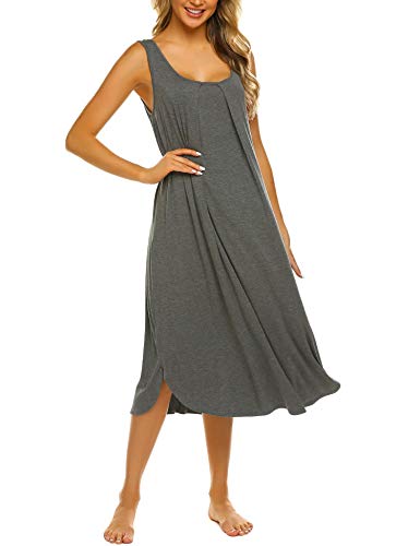 Ekouaer Long Tank Loungewear Women Postpartum Plus Sleepshirt Grey Medium