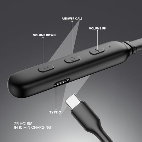 Image of OOGE Tune 8 Neckband Bluetooth Earphones, 30 Hours Playtime, Deep Bass, Type-C Fast Charge, Sweat Resistant, Magnetic Eartips, Sound Pulse Mic (Satin Black)