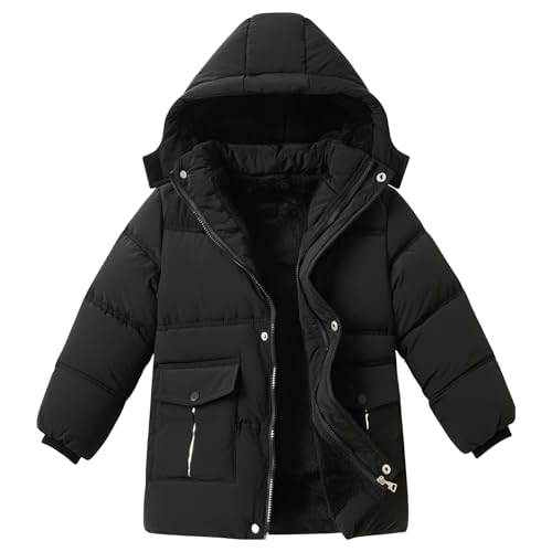 Image of UVIPC 6-12 Years Boys Winter Coat Kids Warm Jacket Wind Water-Resistant Puffy Coats Outwear Toddler Hood Fleece Inner