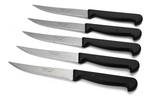 Lot De 4 Couteaux À Steak Fabriqué En France - Set De Couteaux Noir Pour Cuisine, Table, Coupe Tranchante Pour Viande, Couteaux Multifonctions - Lame Trempée Inox - 21cm - Indispensable Pour Cuisine