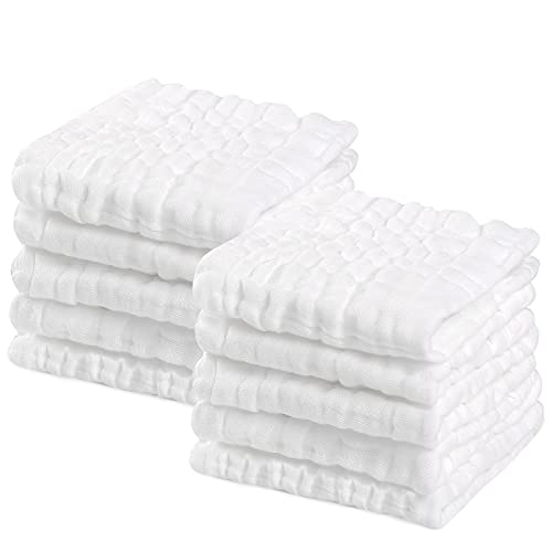 Image of PPOGOO Baby Muslin Washcloths Natural Purified Cotton Baby Wipes Soft Newborn Baby Face Towel 10 Pack Multipurpose