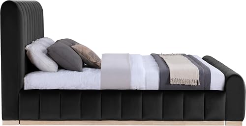 Image of Meridian Furniture AmaraBlack-K Collection Modern | Contemporary King Bed, Ultra Luxe Black 460 GSM Velvet, Natural Finish, Solid Wood Base and Inner Frame, 82.5 inch W x 99 inch D x 51 inch H, Black, King
