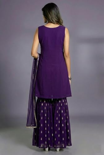 Image of Xomantic Fashion Women's Embroiderd Work Navyblue Color Weding Wear Anarkali Kurta Sharara Set