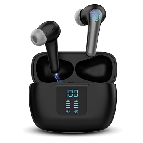2025 Auriculares Inalambricos Bluetooth, Auriculares Bluetooth 5.3 con HD Micrófono HiFi Estéreo, Pantalla LED,AI cancelación de Ruido, hasta 40 Horas de autonomía, IP7 Impermeable, Carga Rápida USB-C