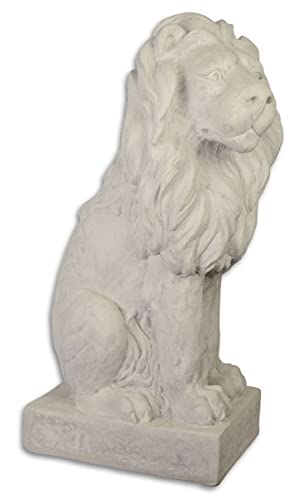 Sculpture lion assis blanc gris 74cm statue de jardin majestueuse et élégante en résine robuste