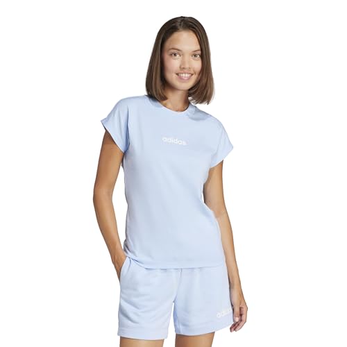 Adidas Women's Essentials LINEAR Cotton T-Shirt, Glow Blue/White, L