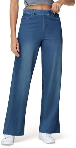 THE GYM PEOPLE Damen Baggy Jeans High Waist Stretch Straight Wide Leg Hose | Elastic Waistband, 74CM/79CM Innenbeinlänge, Gürtelschlaufen, 4 Taschen, für Mode Work Casual, mit Snea
