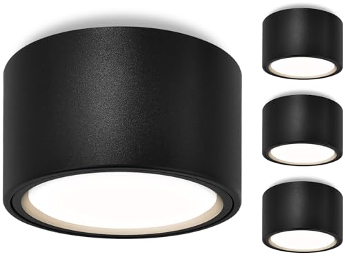 GeyouLux Spots LED plafond orientables - Plafonnier avec 4 modules GX53 interchangeables, 6 W, 4 000 K, lumière naturelle, 680 lm - Lampe en aluminium noir pour intérieur, Ø95 x 55 mm
