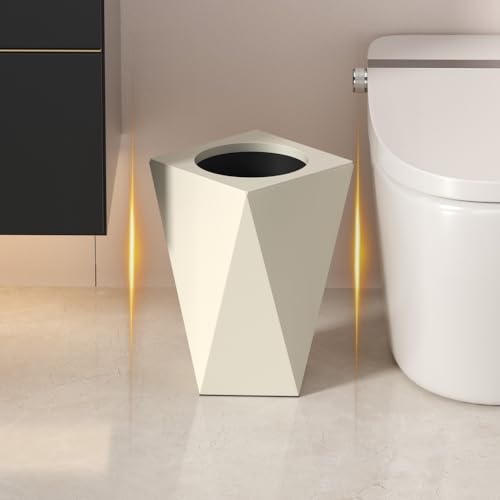 Image of 10L /2.6GAL Modern Open top Garbage can,Cream Bathroom tarsh can,Small White Wastebasket for Bathroom,Bedroom,Office,Living Room,Hotel (White)