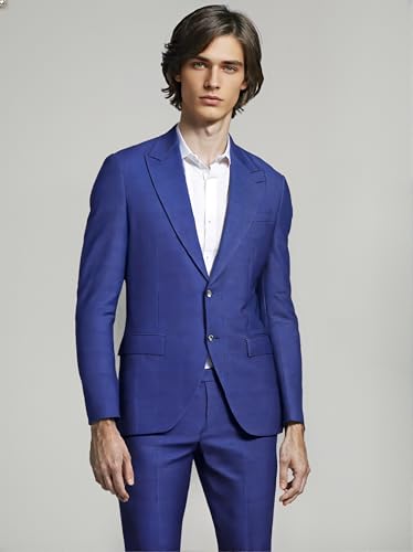 s Classic Dress Pants, Royal Blue, Button Closure Cropped Business Trousers2