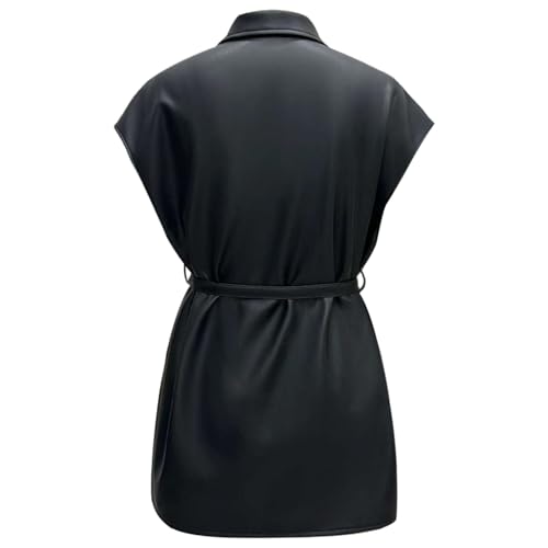 Chaleco de gabardina de cuero sintético con solapa y cinturón para un estilo sofisticado 2