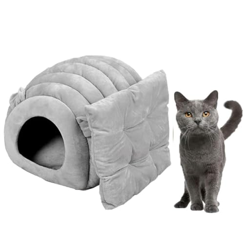 Cat Cave Bed 2025 NEW Cat Sleeping Bed Portable Large Cat Puppy Igloo Bed with Removable Cushion Small Dog Cave Bed Pet Warm House Pet Bed Nest for Cat Small Dog (Grey)