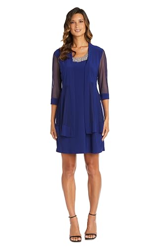 Image of R&M Richards Women's Petite Glitter Trim Jacket Dress