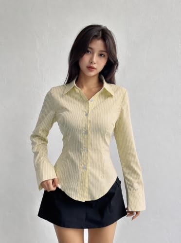 Image of Women Shirt||Women Relaxed Fit Vertical Striped Spread Collar Cotton Casual Shirt (S-12-19)