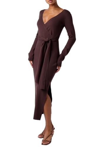 Lulus Harlan Knit Women's Casual Midi Sweater Dress, Brown, Extra
