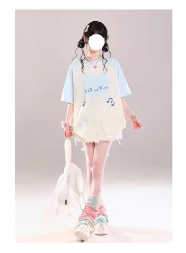 Image of Y2K Cutecore Kawaii Teen Shirt Coquette Harajuku Oversize Japan Cat Print Cute Tshirt Top Clothes