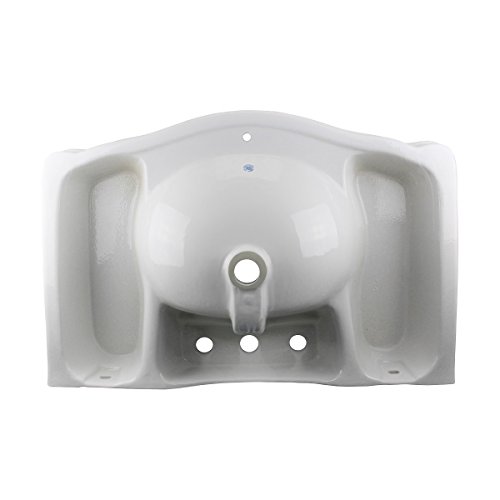 Renovators Supply Manufacturing Darbyshire Pedestal Sinks For Bathrooms 33.5 In. Wide White Porcelain Bathroom Pedestal Sink With 8 In. Widespread Faucet Holes #TOP7